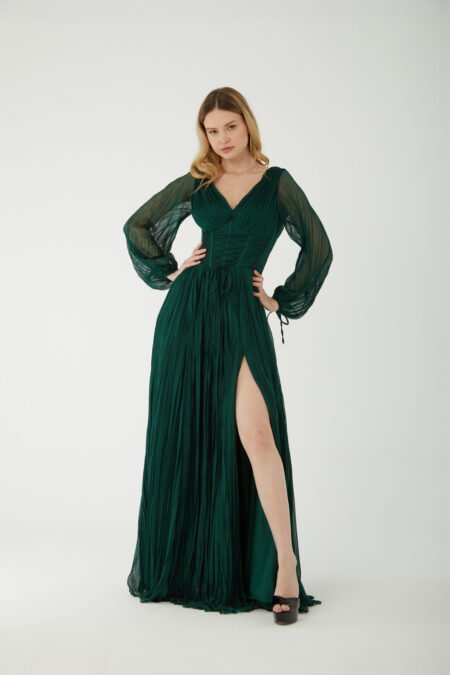 V Neck Long sleeve high knee evening dress