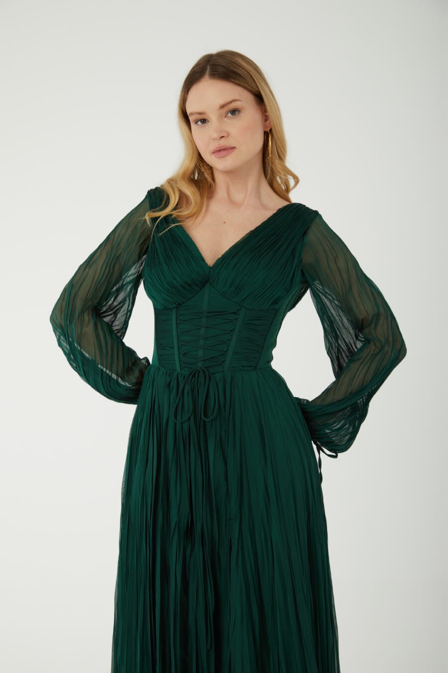 V Neck Long sleeve high knee evening dress - Image 2