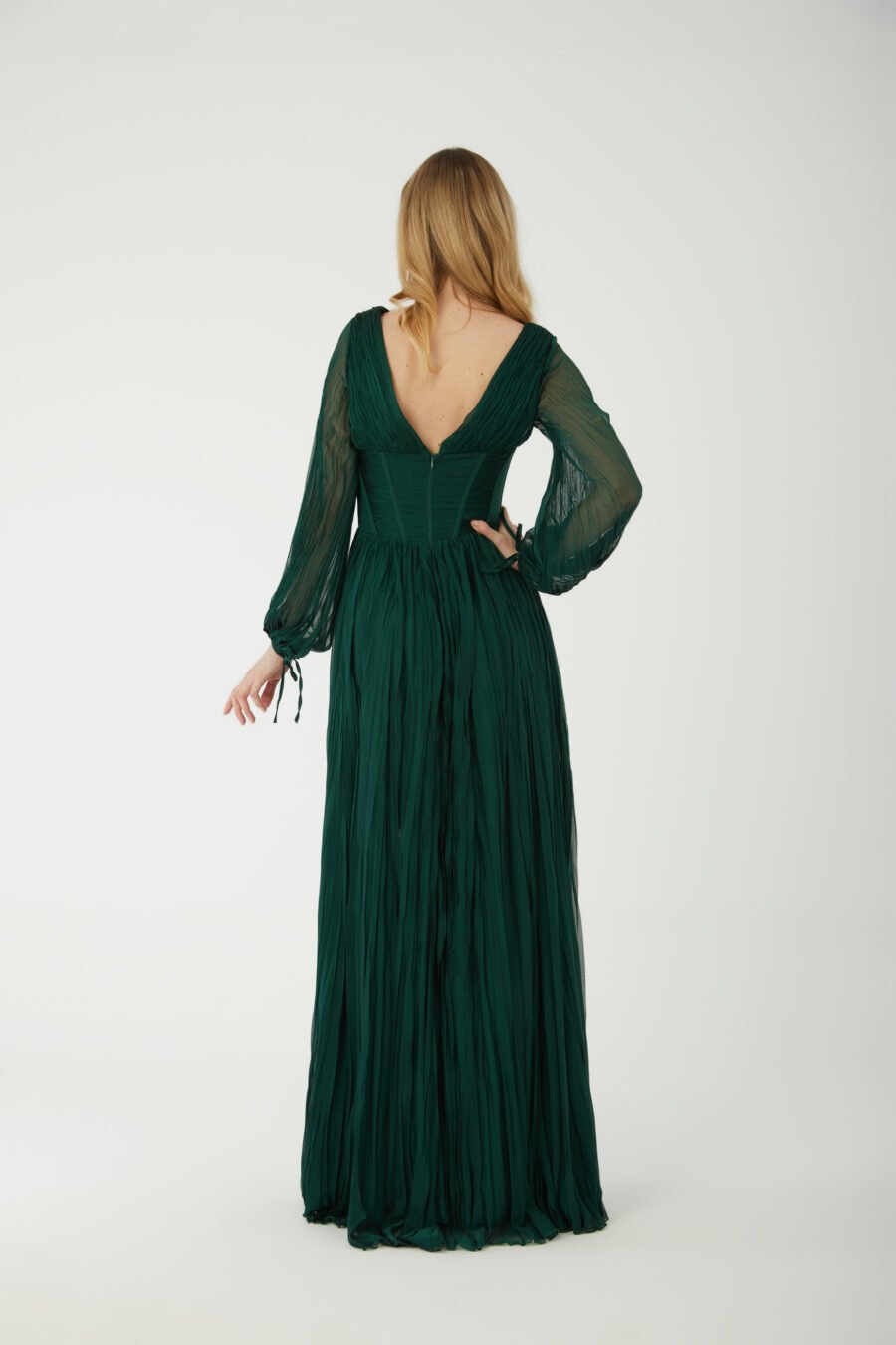 V Neck Long sleeve high knee evening dress - Image 4