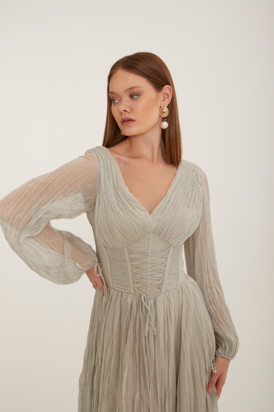 V Neck Long sleeve high knee evening dress - Image 18