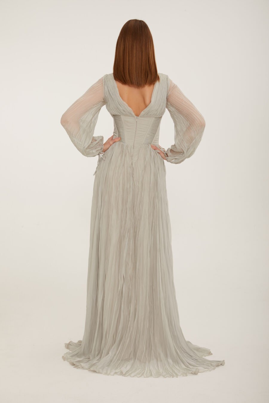V Neck Long sleeve high knee evening dress - Image 22