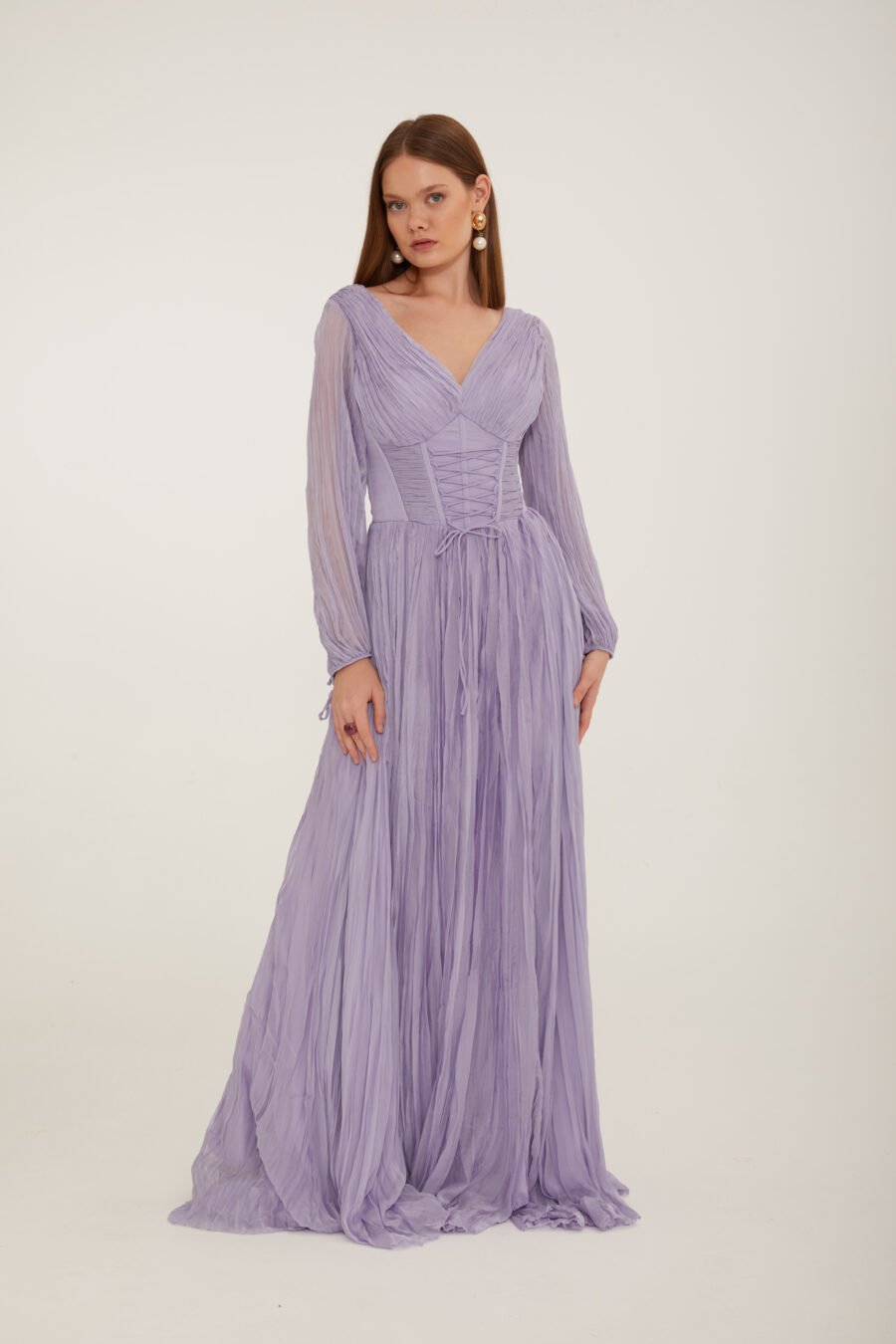 V Neck Long sleeve high knee evening dress - Image 26
