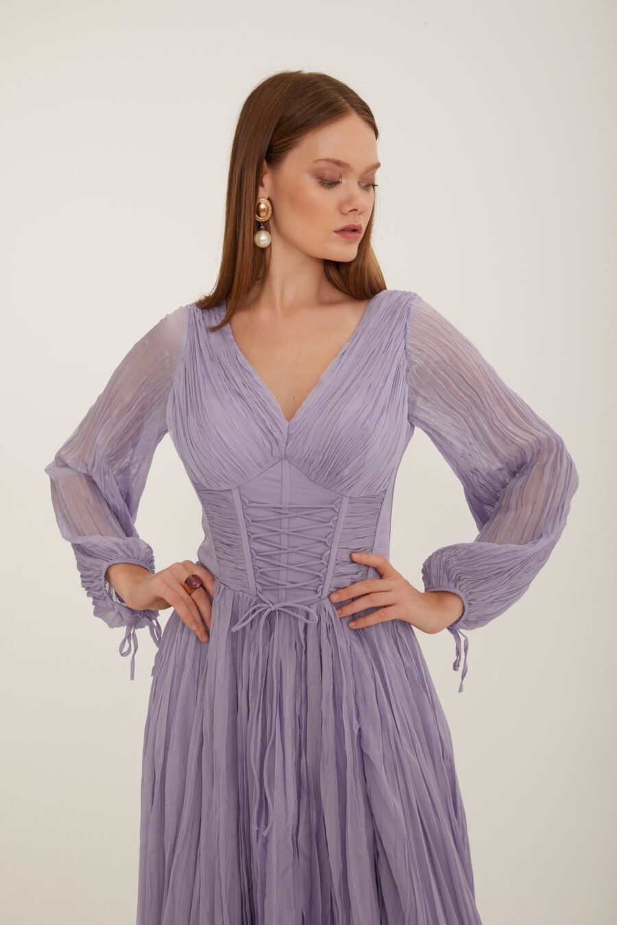 V Neck Long sleeve high knee evening dress - Image 24
