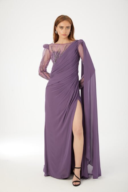 Boat neck High Knee Evening Dress