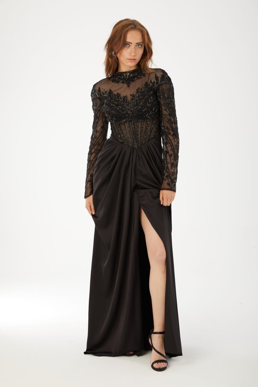 Beaded High Neck Evening Gown High Knee with Slit Evening Dress - Image 21