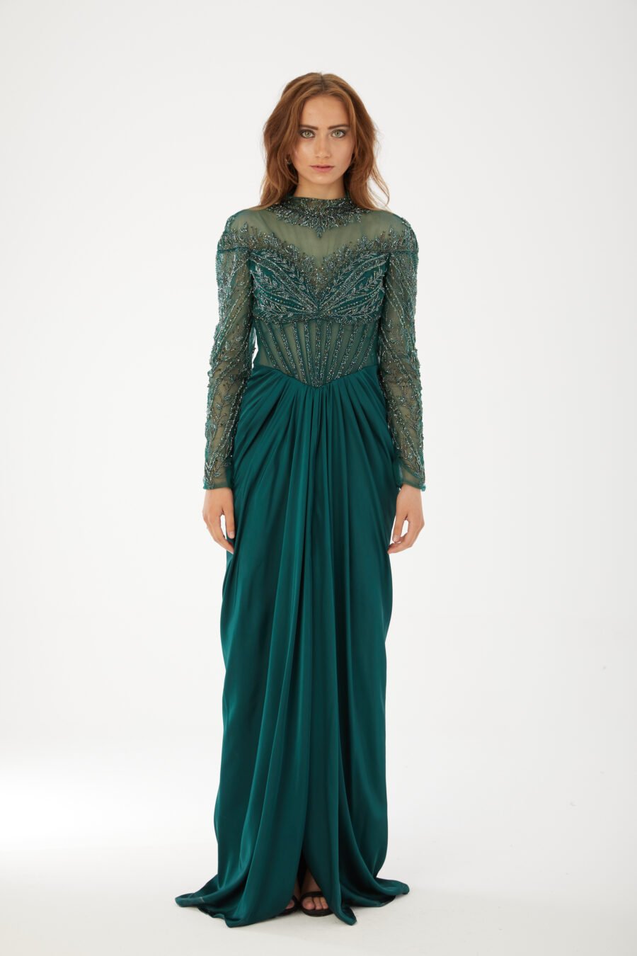 Beaded High Neck Evening Gown High Knee with Slit Evening Dress - Image 15