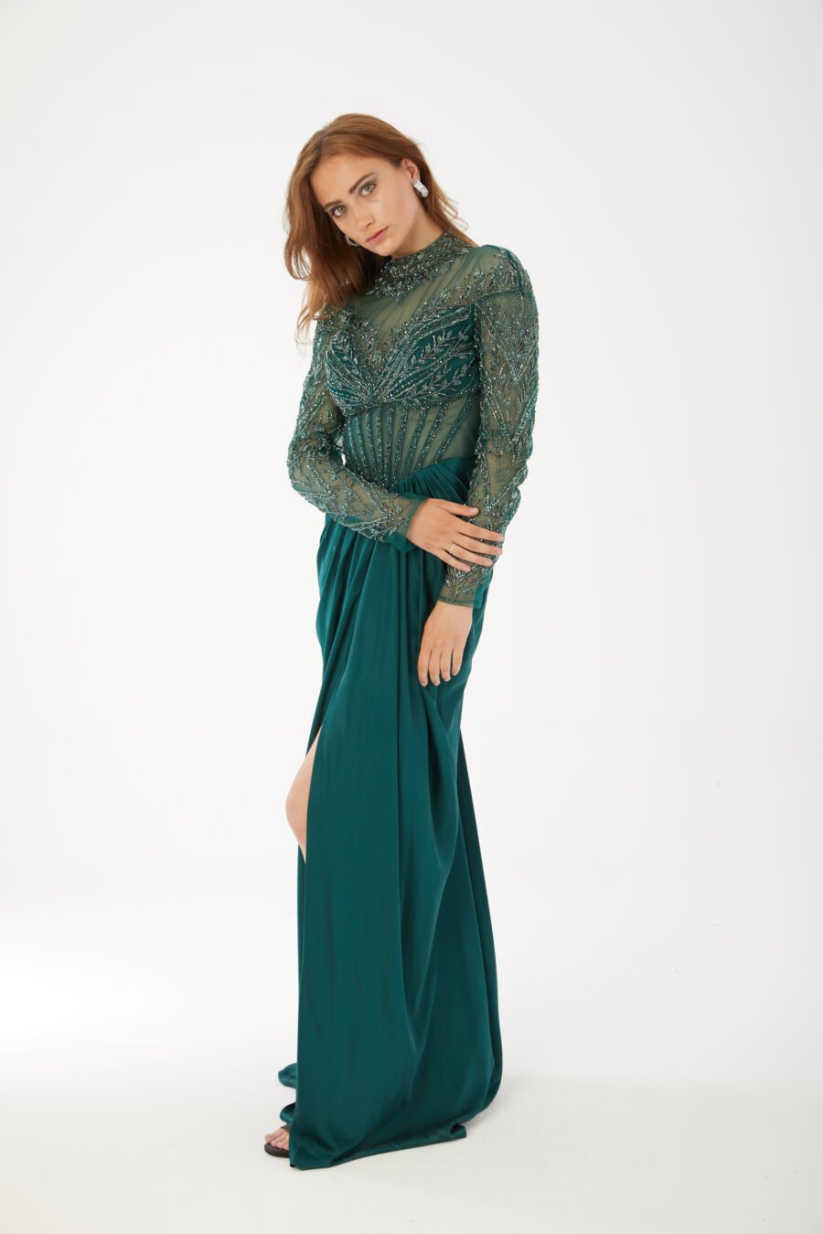 Beaded High Neck Evening Gown High Knee with Slit Evening Dress - Image 16