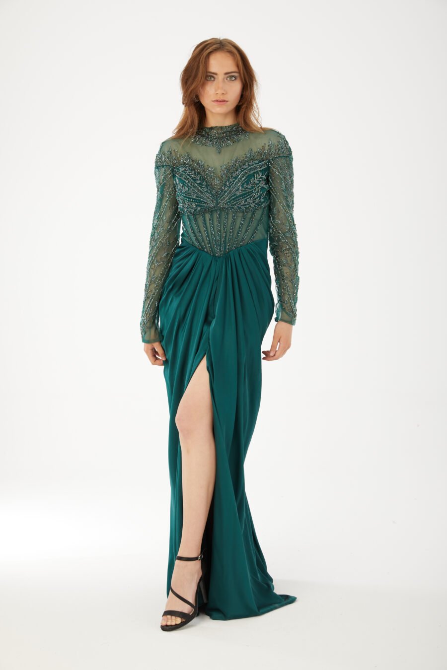 Beaded High Neck Evening Gown High Knee with Slit Evening Dress - Image 17
