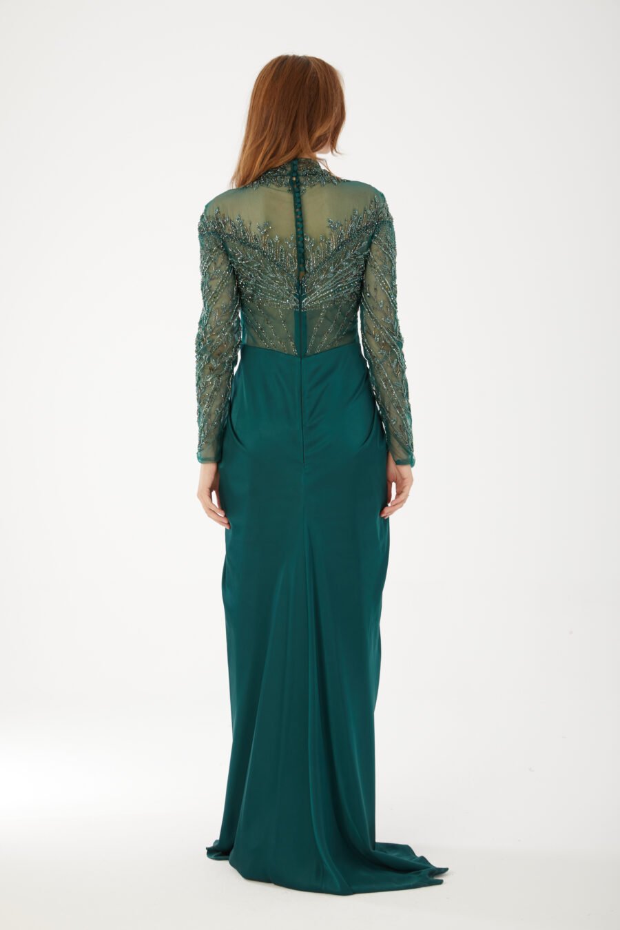 Beaded High Neck Evening Gown High Knee with Slit Evening Dress - Image 18