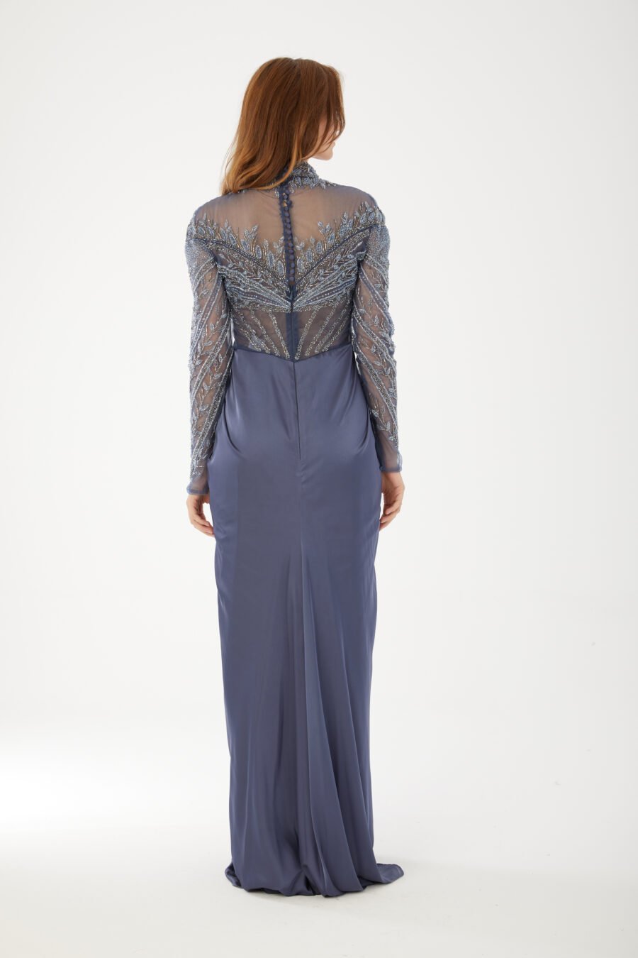 Beaded High Neck Evening Gown High Knee with Slit Evening Dress - Image 13