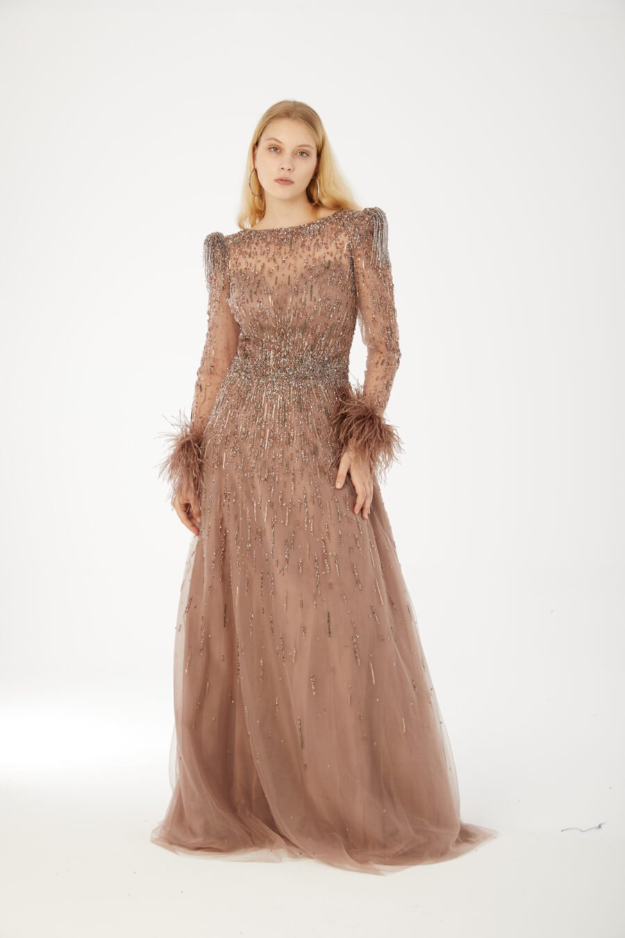 Boat neck High Gown Evening Dress - Image 2