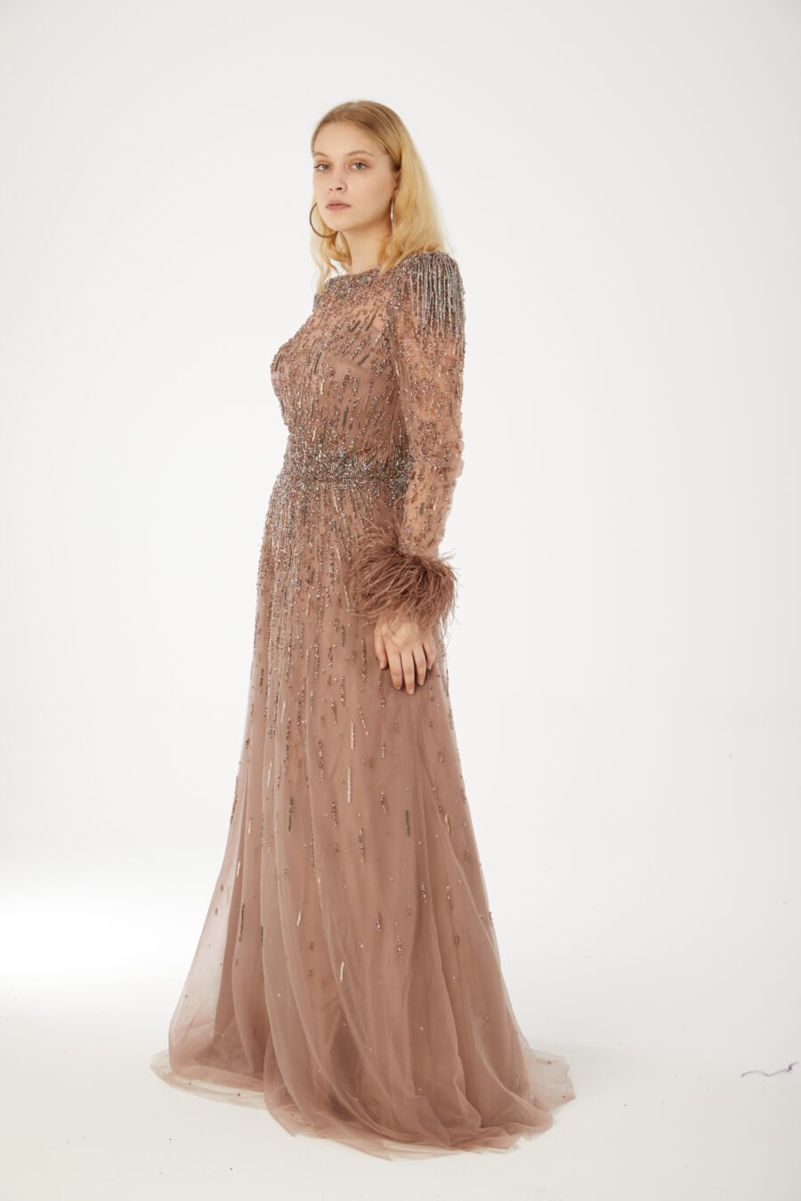 Boat neck High Gown Evening Dress - Image 3