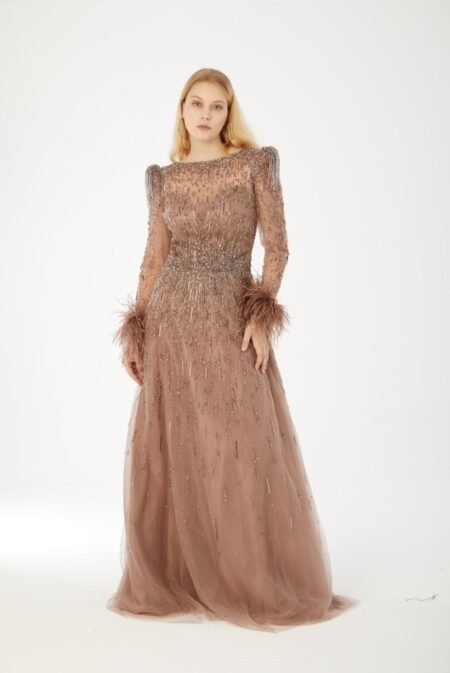 Boat neck High Gown Evening Dress