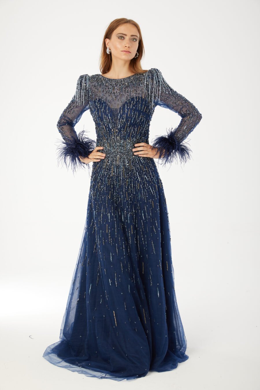 Boat neck High Gown Evening Dress - Image 7