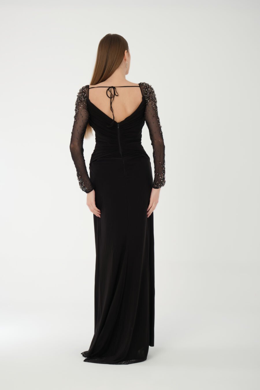 Semi Sweetheart Embroidered Transparent Sleeve Back Detailed Draped Long Dress - Image 12