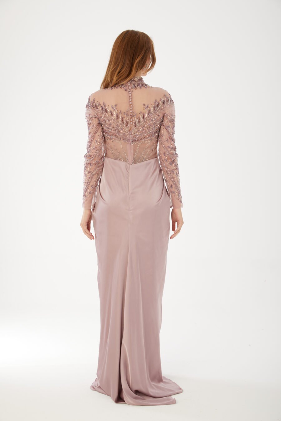 Beaded High Neck Evening Gown High Knee with Slit Evening Dress - Image 6