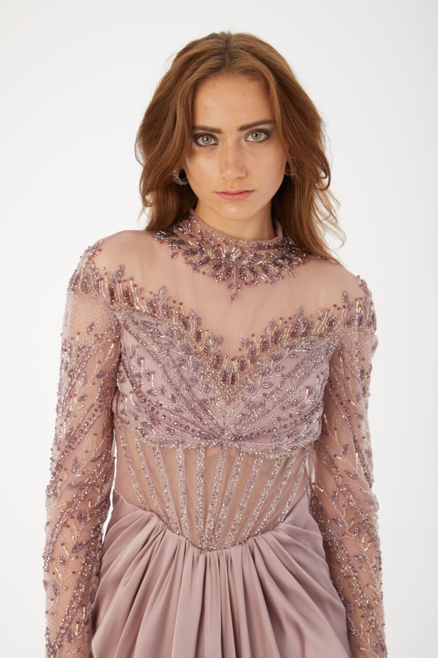 Beaded High Neck Evening Gown High Knee with Slit Evening Dress - Image 2