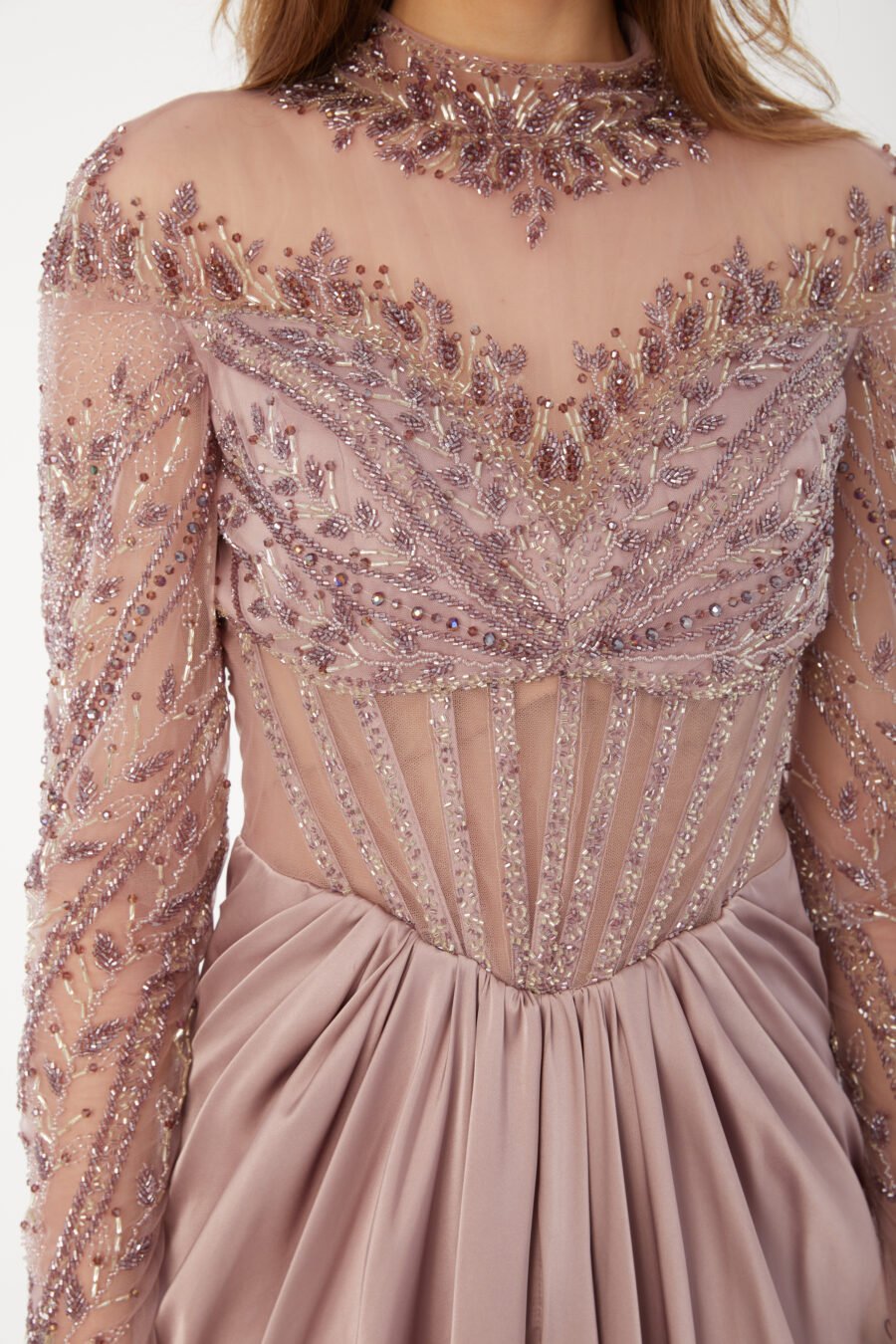 Beaded High Neck Evening Gown High Knee with Slit Evening Dress - Image 3