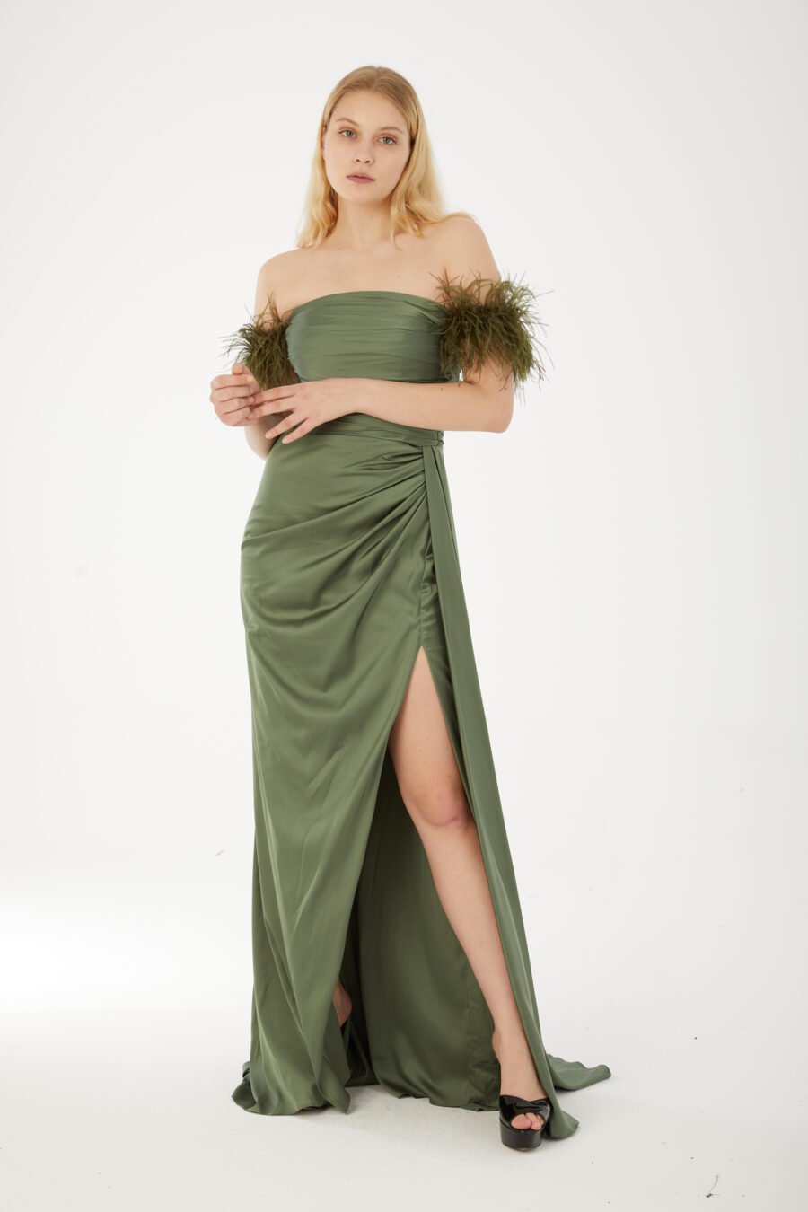Straight Across Off shoulder Evening Dress