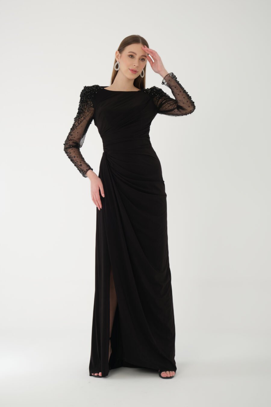 Boat neck High Knee Evening Dress - Image 15