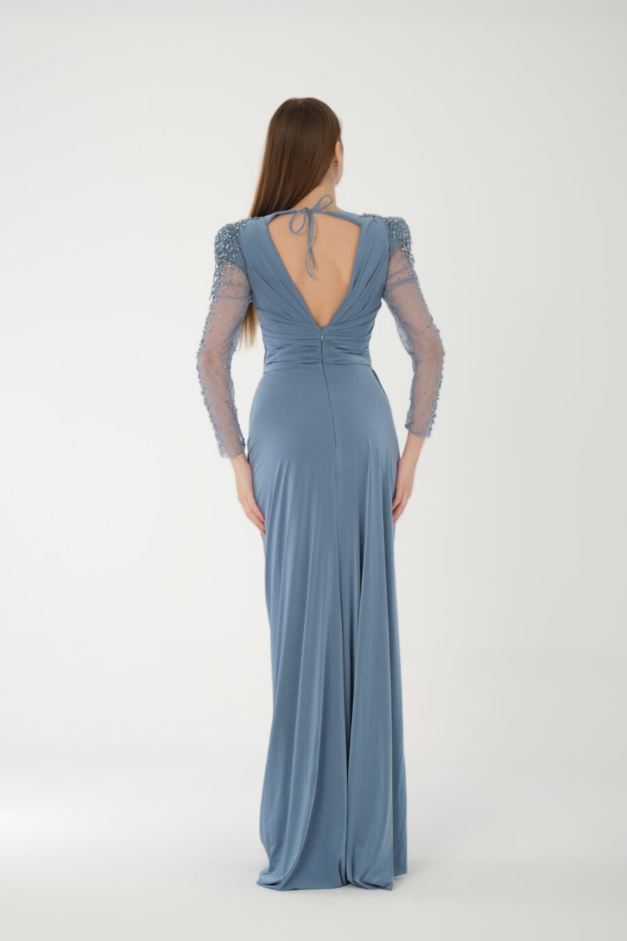 Jewel Neck Long Sleeve Evening Dress - Image 8