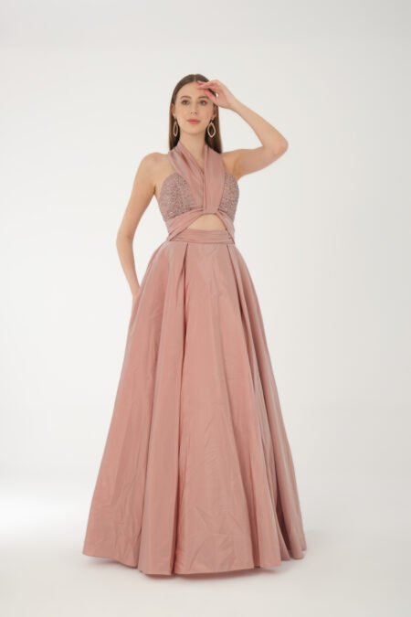 Blush Halter Cut-Out Evening Gown