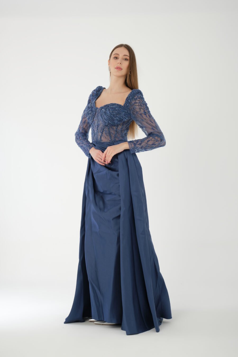 Semi sweetheart High Knee Long Sleeve A Line Evening Dress - Image 15