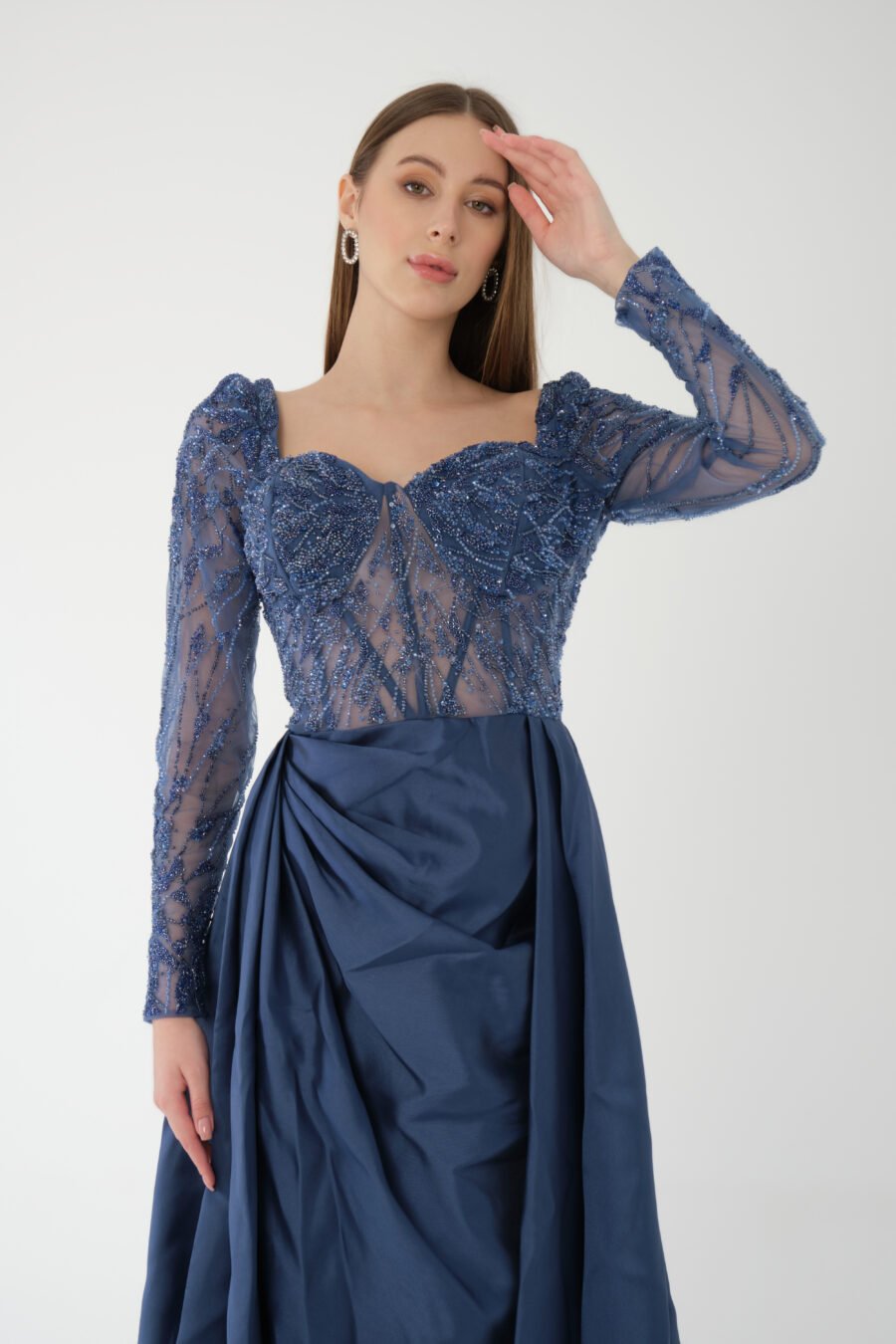 Semi sweetheart High Knee Long Sleeve A Line Evening Dress - Image 16