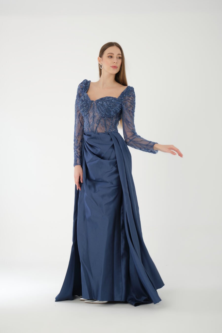 Semi sweetheart High Knee Long Sleeve A Line Evening Dress - Image 17