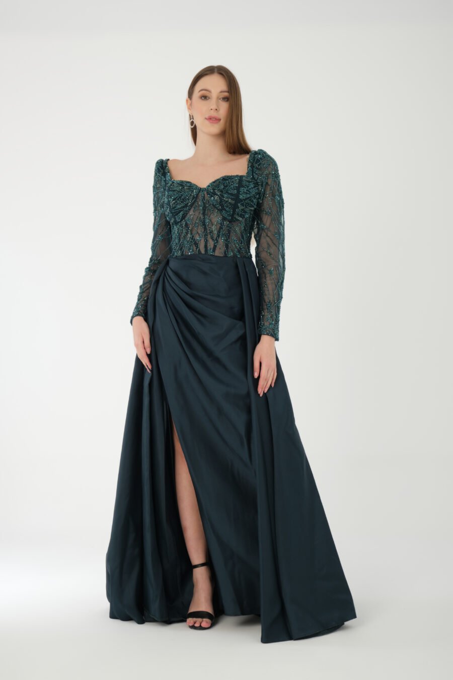 Semi sweetheart High Knee Long Sleeve A Line Evening Dress - Image 10