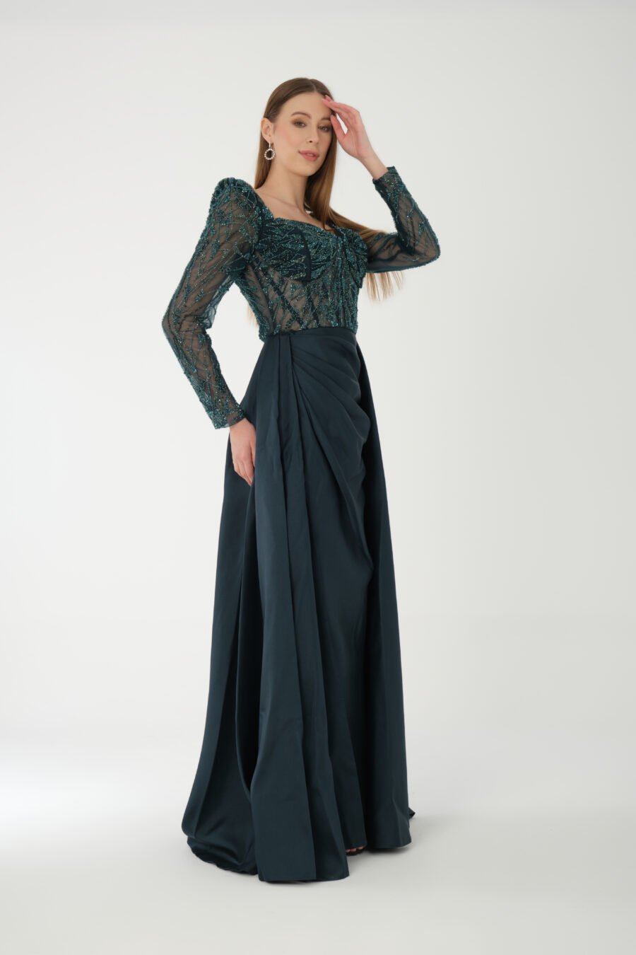 Semi sweetheart High Knee Long Sleeve A Line Evening Dress - Image 11