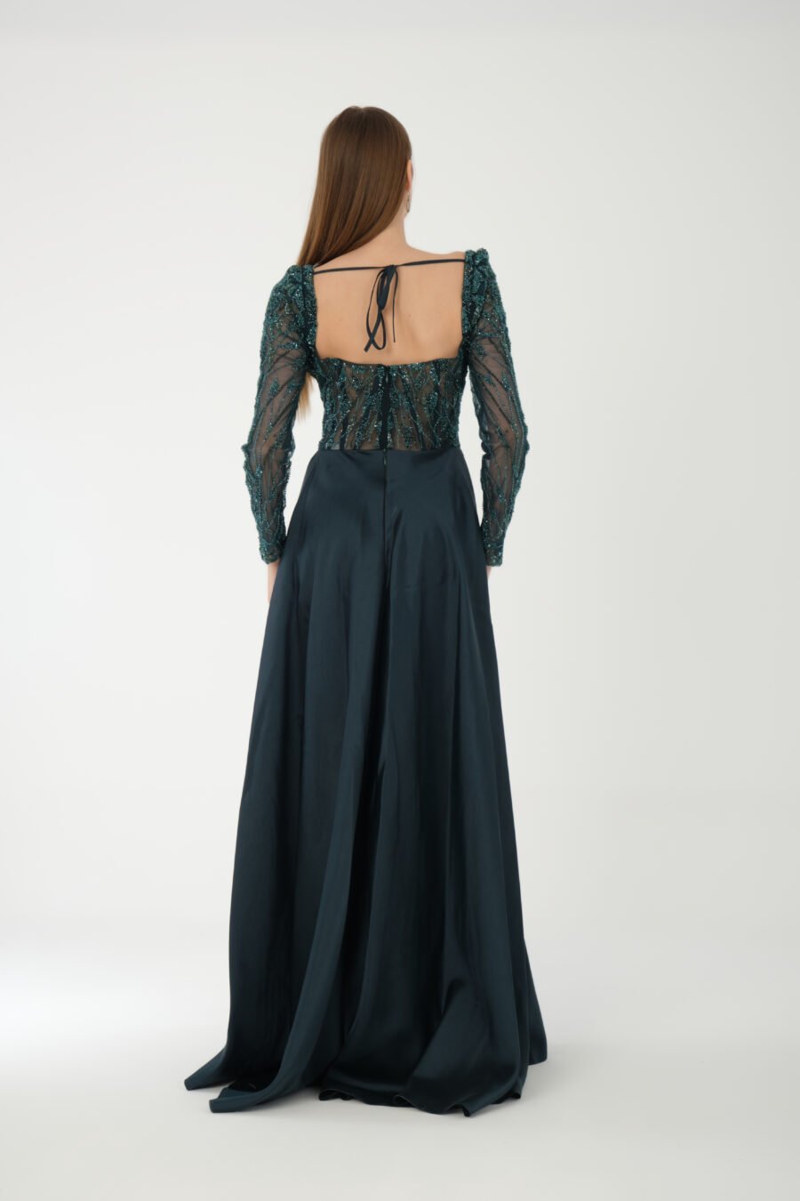 Semi sweetheart High Knee Long Sleeve A Line Evening Dress - Image 12