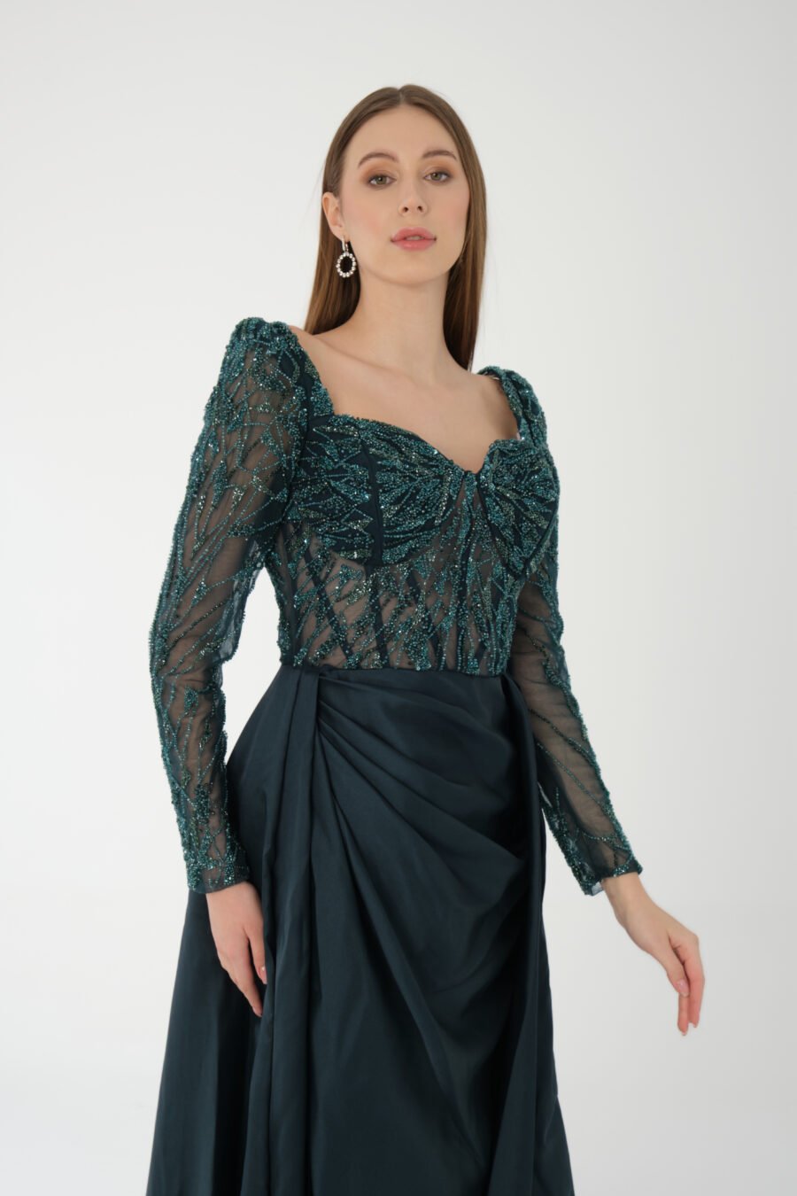 Semi sweetheart High Knee Long Sleeve A Line Evening Dress - Image 13