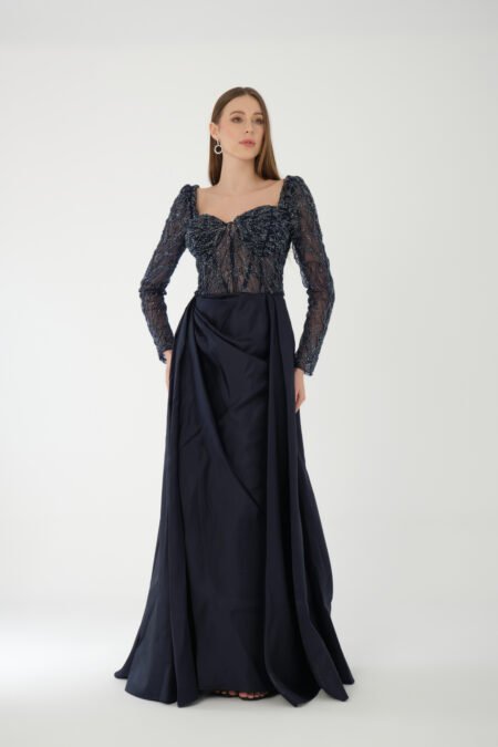 Semi sweetheart High Knee Long Sleeve A Line Evening Dress