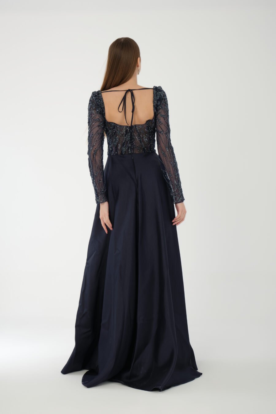Semi sweetheart High Knee Long Sleeve A Line Evening Dress - Image 4