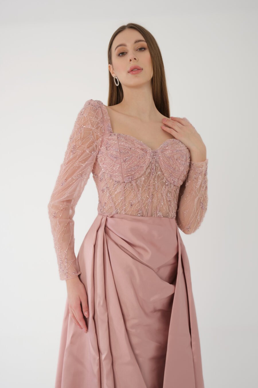 Semi sweetheart High Knee Long Sleeve A Line Evening Dress - Image 5