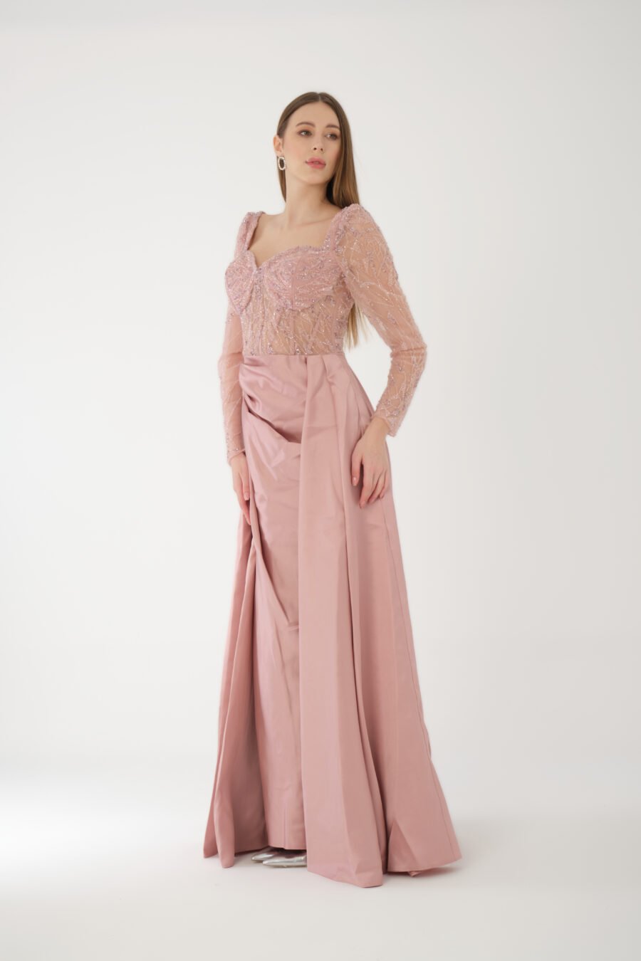 Semi sweetheart High Knee Long Sleeve A Line Evening Dress - Image 7