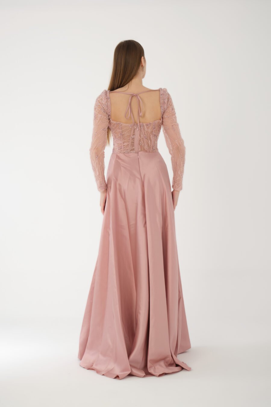 Semi sweetheart High Knee Long Sleeve A Line Evening Dress - Image 8